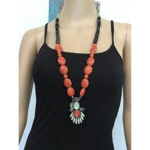 Long Orange and Black Necklace